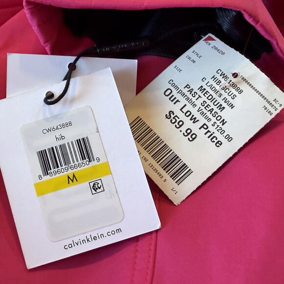 Calvin Klein Trench Coat Womens Size Medium Hot Pink Belted Double Breasted NEW - Picture 11 of 12